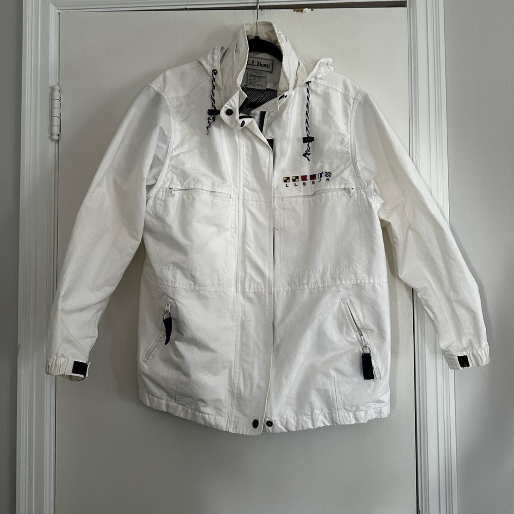 VTG 90’s Y2K LL Bean Jacket Womens L White Nautical Windbreaker Sailing Hooded.